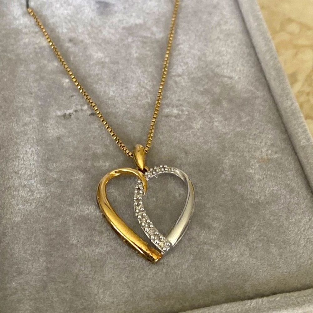 10K Yellow & White Gold Diamond Heart Pendant 24” 10K Yellow Gold Fancy Chain